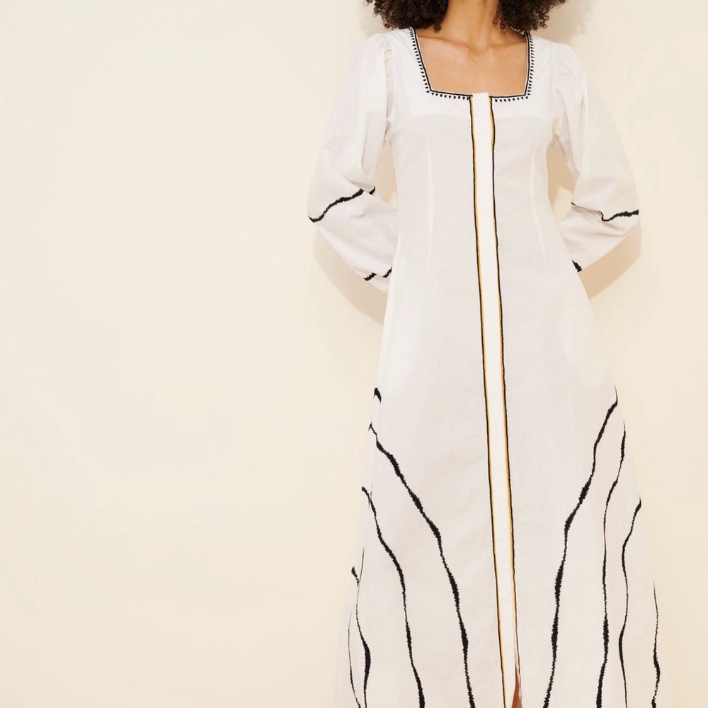 $400 Anthropologie Made In Studio Pisano Cotton Buttondown Maxi Dress Embroidery